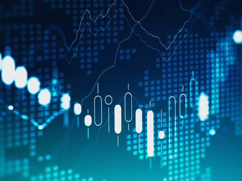 Market data with abstract of world in the background. 