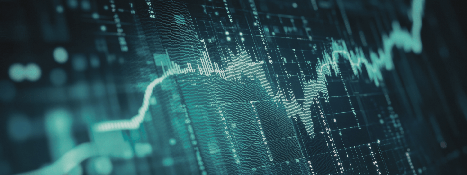 Abstract of market data showcased with teal lines and circles.