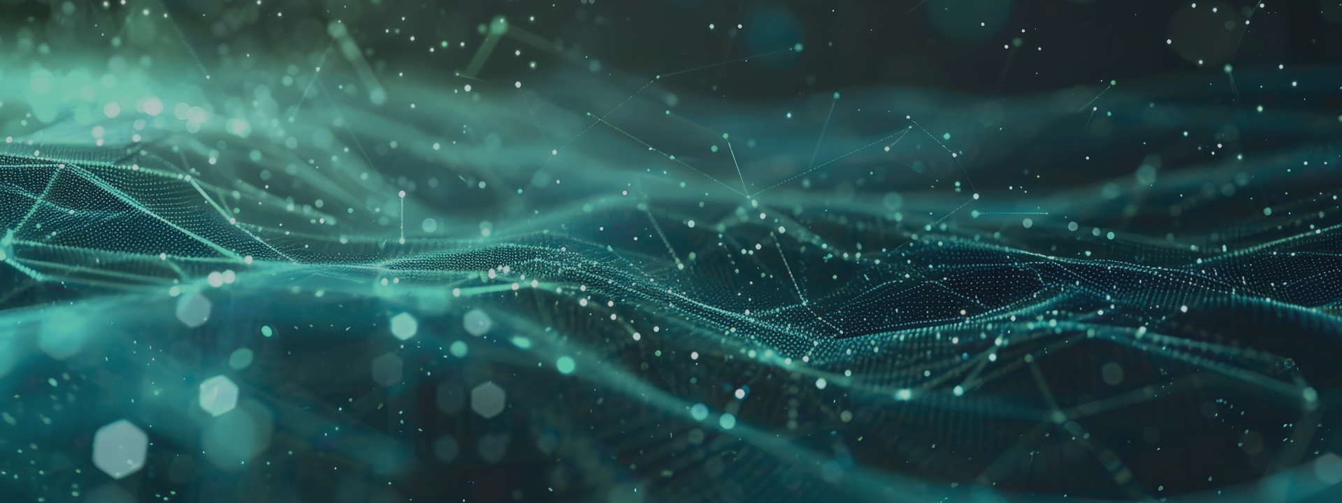 Abstract of market data showcased with teal lines and circles. 