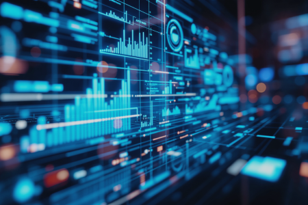 Abstract market data displayed in 3D.